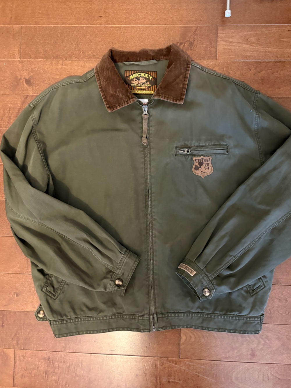 Disney Olive Green Jacket with Brown Corduroy Collar